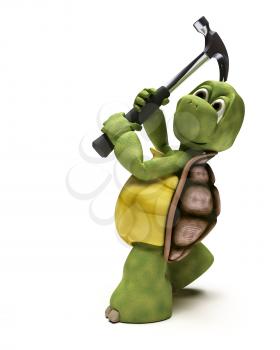 3D render of a Tortoise with a claw hammer