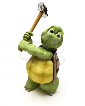 3D render of a Tortoise with a sledge hammer