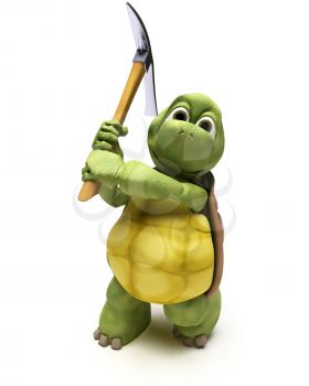 3D render of a Tortoise with pick axe