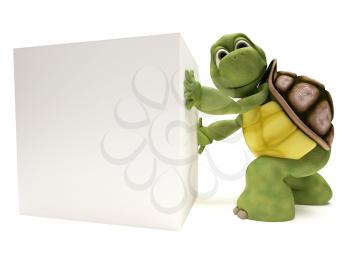 3D Render of a Tortoise with a blank white sign
