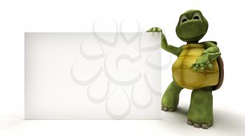 3D Render of a Tortoise with a blank white sign