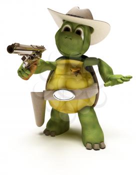 3D render of a Cowboy Tortoise with Stetson and pistol