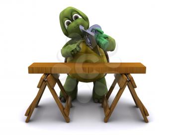 3D Render of a Tortoise with a power saw