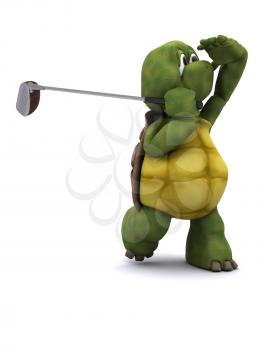 3D Render of a Tortoise Playing golf
