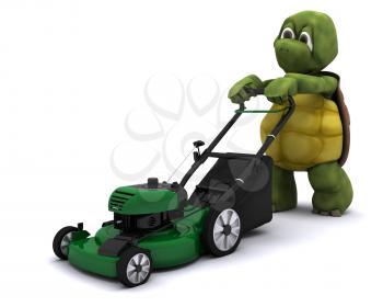 3D Render of a Tortoise with a lawn mower