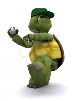 3D Render of a Tortoise playing baseball