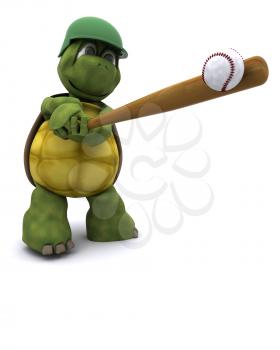 3D Render of a Tortoise playing baseball