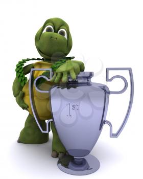 3D Render of a Tortoise with a winners trophy