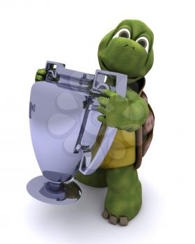 3D Render of a Tortoise with a winners trophy