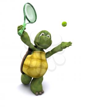 3D Render of a Tortoise playing tennis