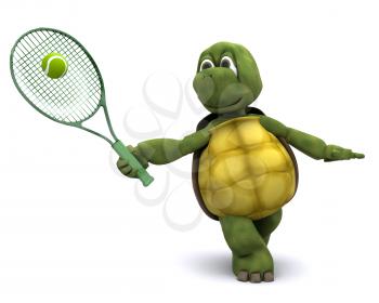 3D render of a  tortoise playing tennis