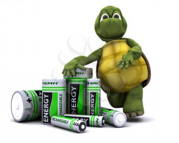 3D render of a tortoise with batteries