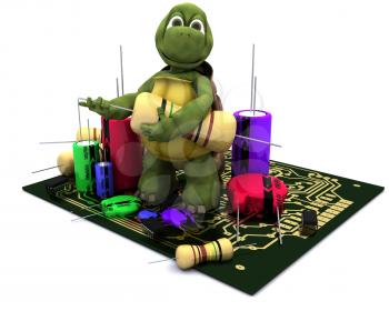 3D render of a tortoise with a micro chip