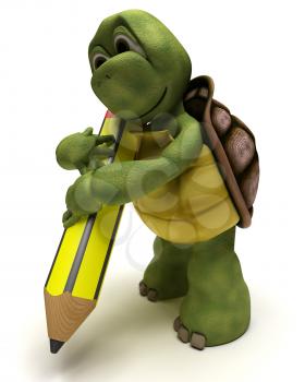 3D render of a Tortoise holding a pencil