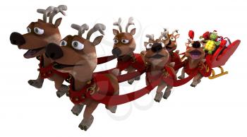 3d render of a tortoise santa with sleigh and reindeer