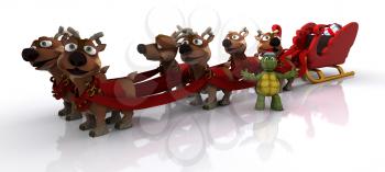 3d render of Tortoise with sleigh and reindeer