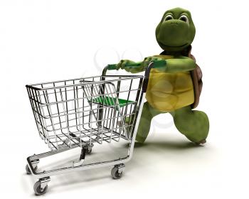 3D Render of a Tortoise with a shopping cart