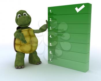 3D render of a tortoise with a todo list