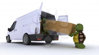 3D render of a tortoises loading a van