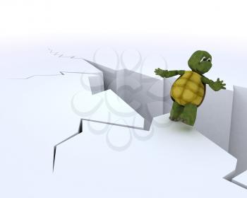 3D render of a tortoise on a cliff edge