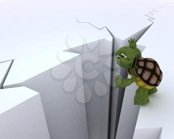 3D render of a tortoise on a cliff edge