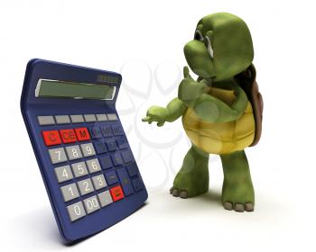3D render of a tortoise with a calculator