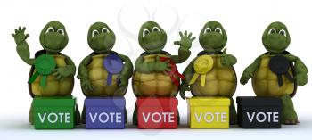 3D render of tortoises canvasing for votes in election