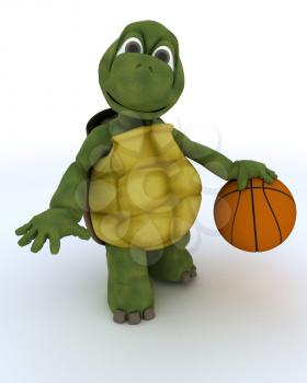 3D render of a tortoise playing basket ball