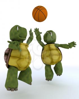 3D render of a tortoises playing basket ball