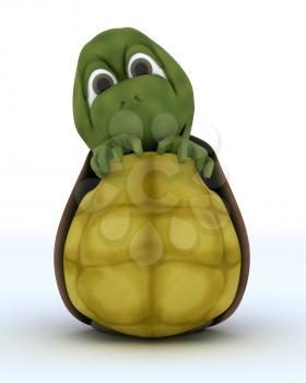 3D render of a Tortoise Caricature Hiding in Their Shell
