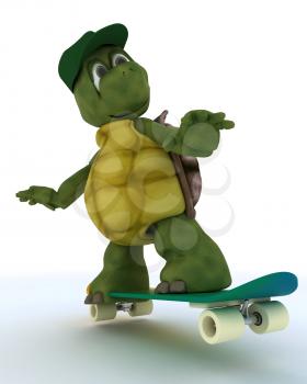 3D render of a tortoise riding a skateboard