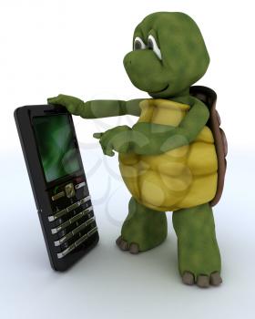 3D render of a tortoise with smart phone