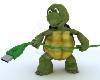 3D render of a tortoise with usb cable