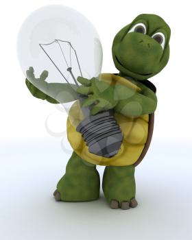 3D render of a tortoise  with light bulb
