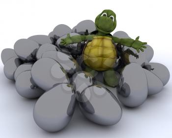 3D render of a tortoise with easter eggs