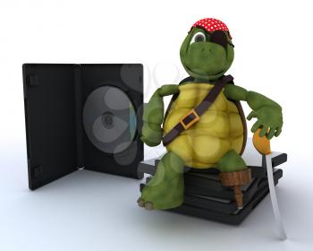 3D render of a Pirate Tortoise with DVD CD and Software