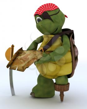 3D render of a Tortoise dressed as a pirate