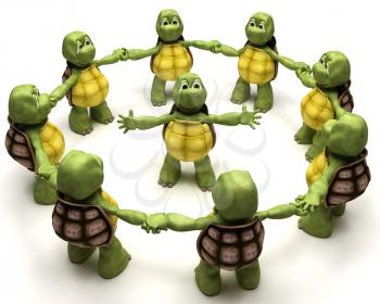 3D Render of a Tortoise leading a team 