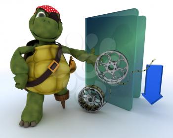 3D render of a Pirate Tortoise depicting illegal movie downloads