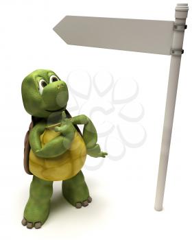 3D Render of a Tortoise with a signpost