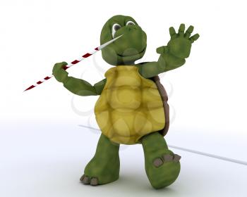 3D render of a tortoise competing in javelin