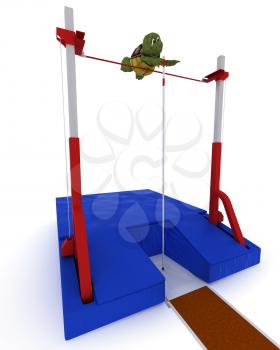 3D render of a tortoise competing in pole vault