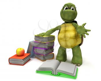 3D Render of a Tortoise reading a book 