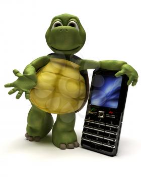3D Render of a Tortoise with a cell phone