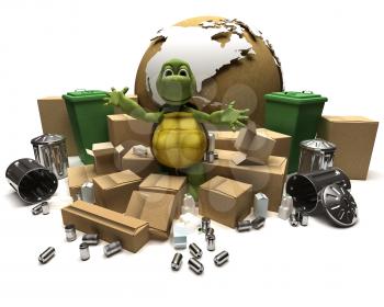 3D Render of a Tortoise with a trash and waste