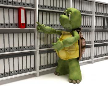 3D Render of a Tortoise filing documents