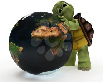 3D Render of a Tortoise Caricature hugging the earth