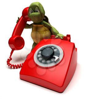 3D render of a tortoise with a telephone