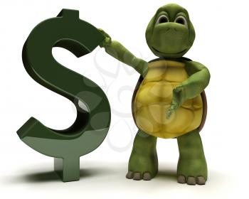 3D render of a tortoise with a dollar sign
