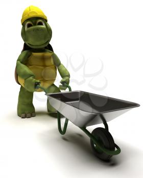 3D render of a tortoise Builder with a wheel barrow